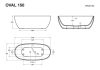 Oval 150x75 szabadon álló  akrilkád méretei