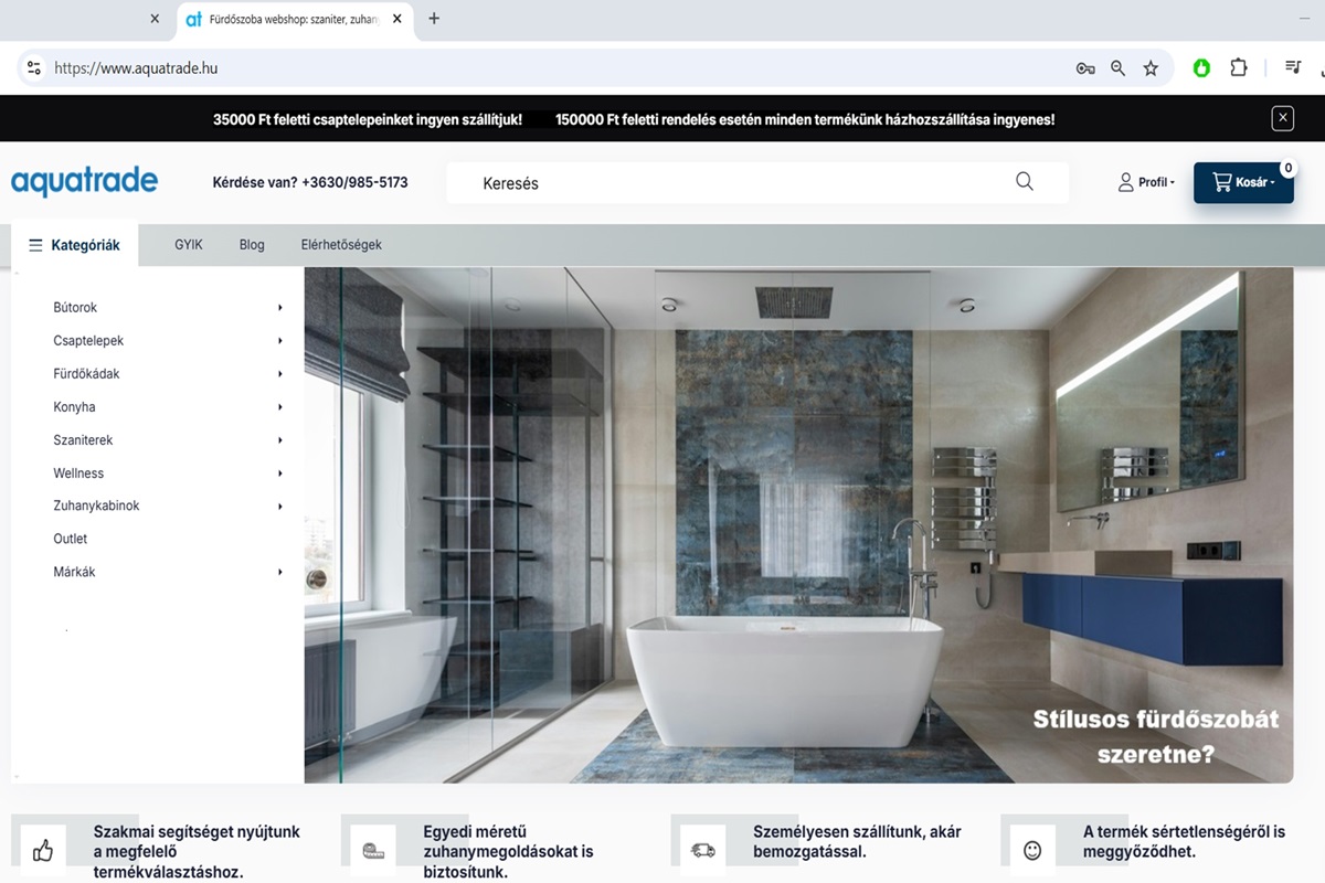 Fürdőszoba webáruház - aquatrade.hu